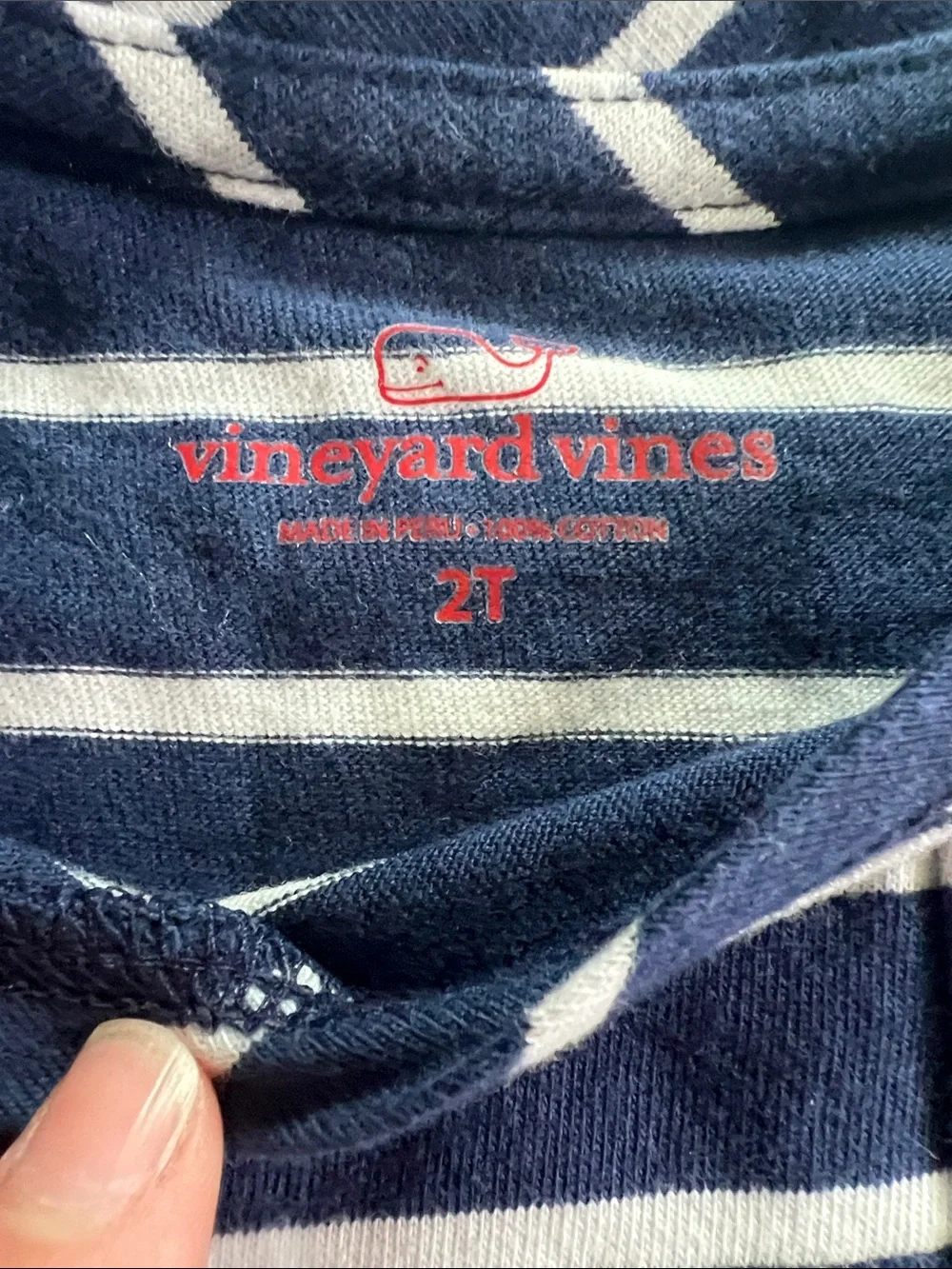 Vineyard Vines Navy & White Striped Long-Sleeve Tee with Pink Logo Print